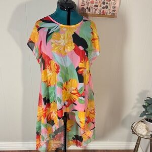 Cha Cha Vente Red and Pink Tropical Beach Coverup